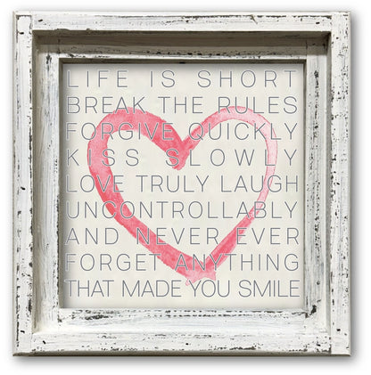 FRAMED CANVAS LIFE IS SHORT WITH RED HEART