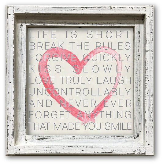 FRAMED CANVAS LIFE IS SHORT WITH RED HEART
