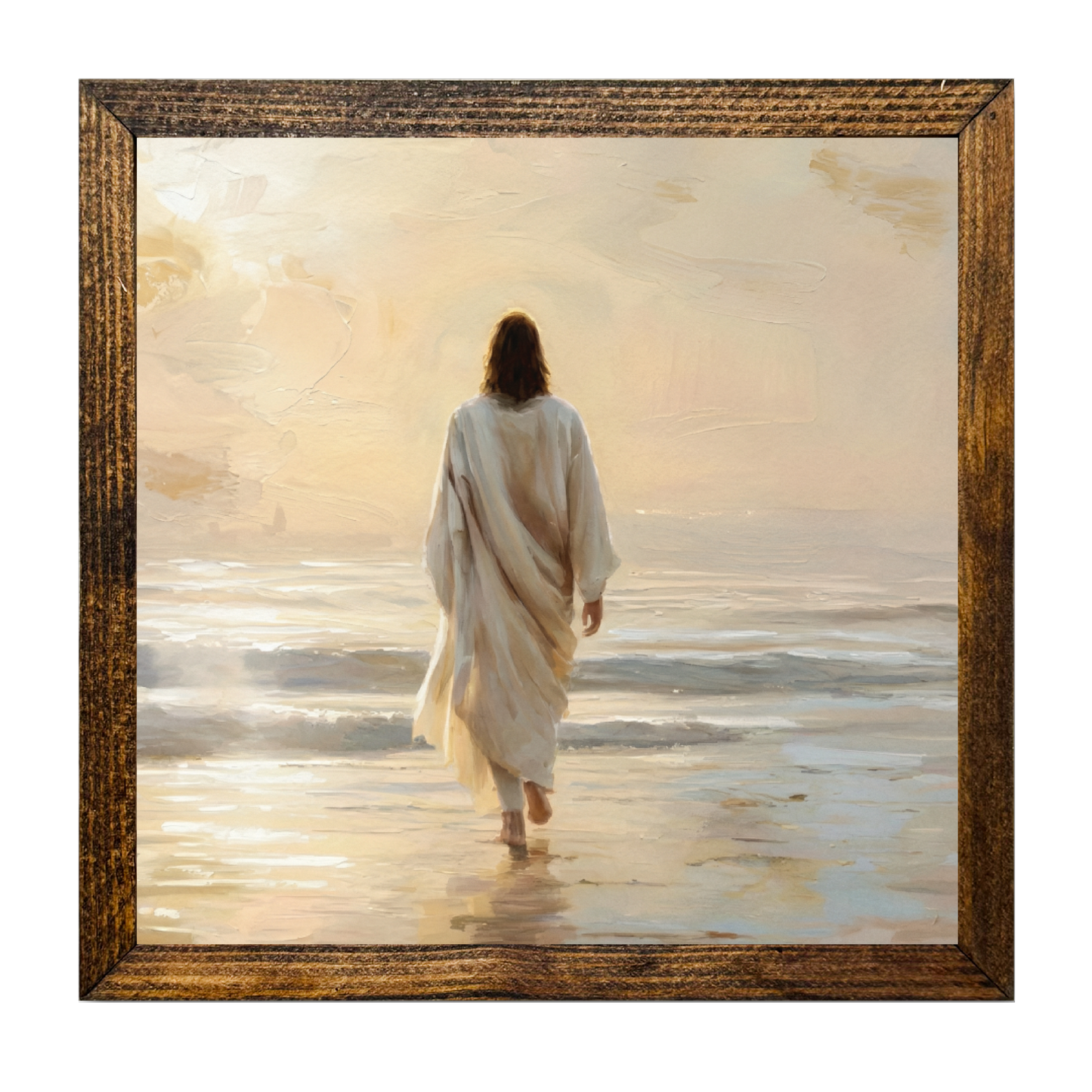 TIMBERLAND FRAME JESUS WALKING TO THE WATER OIL PAINTING
