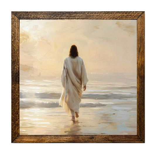 TIMBERLAND FRAME JESUS WALKING TO THE WATER OIL PAINTING