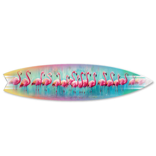 SURF BOARD WALL ACCENT COLORFUL PINK FLAMINGO SRT HORIZONTAL