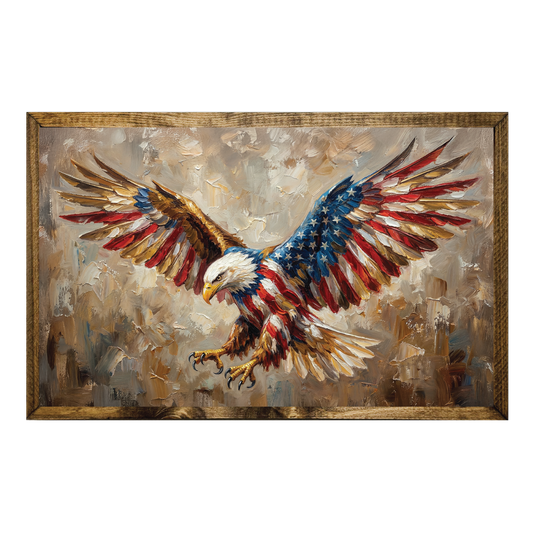 TIMBERLAND FRAME OIL PAINTING BALD EAGLE US FLAG