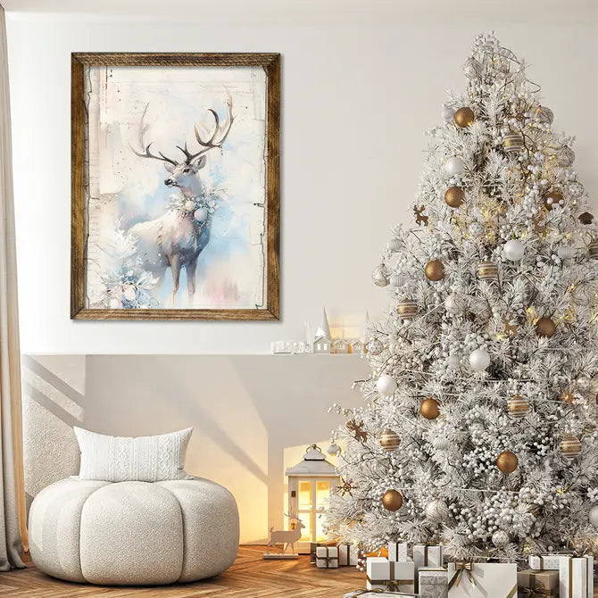 TIMBERLAND FRAME WHITE DEER IN SNOW PAINTING