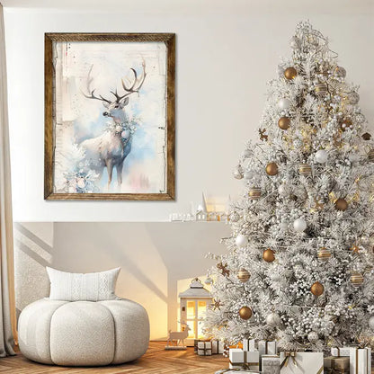 TIMBERLAND FRAME WHITE DEER IN SNOW PAINTING
