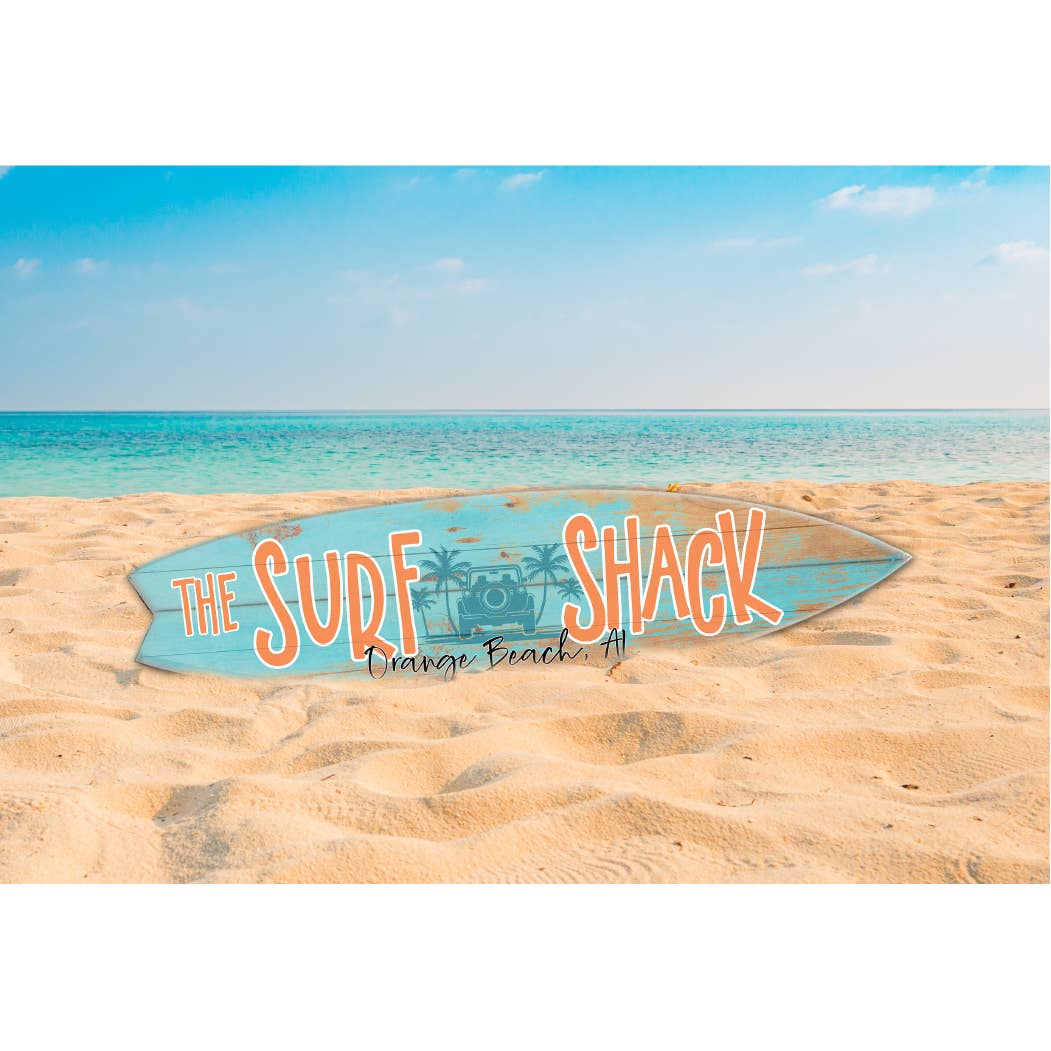 SURF BOARD WALL ACCENT SURF SHACK TEAL HORIZONTAL NAME DROP