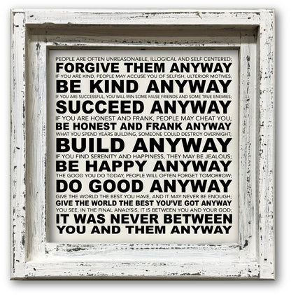 FRAMED CANVAS DO IT ANYWAY POEM BY MOTHER THERESA