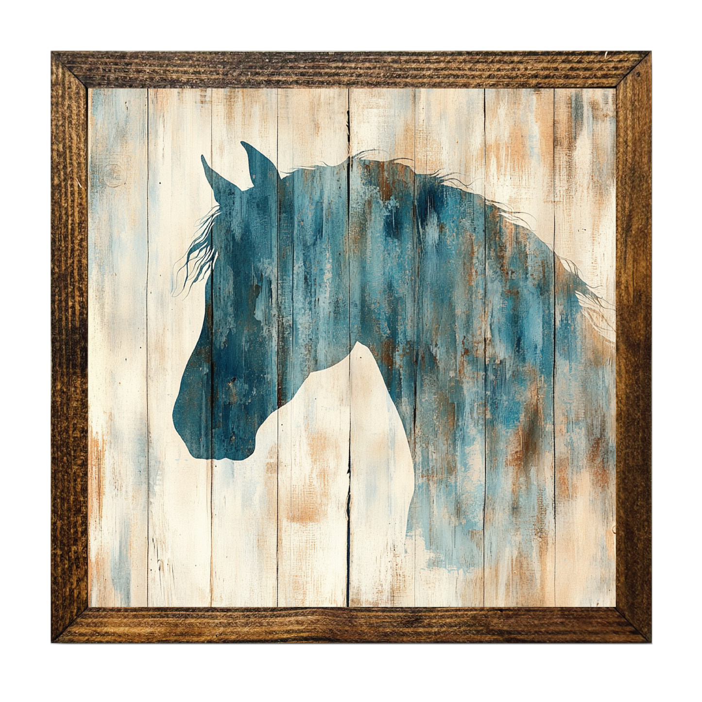 ARTISTIC SERIES TIMBERLAND-BLUE HORSE ON WOOD SILHOUETTE