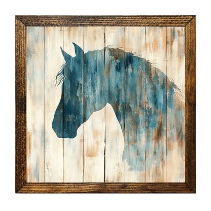 ARTISTIC SERIES TIMBERLAND-BLUE HORSE ON WOOD SILHOUETTE