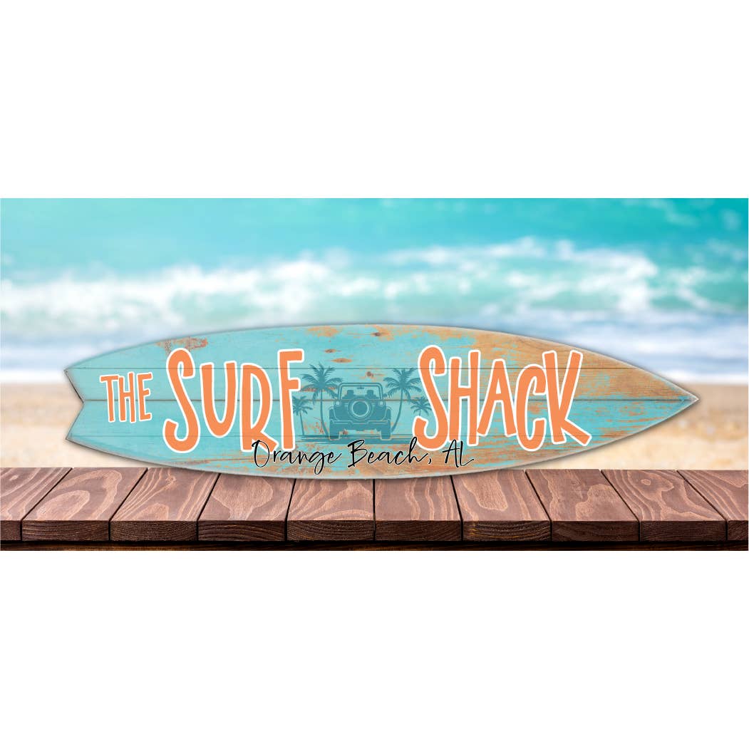 SURF BOARD WALL ACCENT SURF SHACK TEAL HORIZONTAL NAME DROP