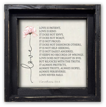 FRAMED CANVAS LOVE CORINTHIANS PINK FLOWER