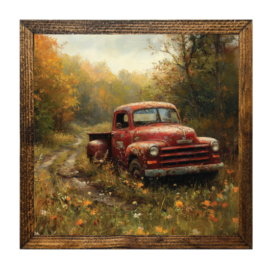 TIMBERLAND FRAME OLD RED TRUCK FLOWER FIELD