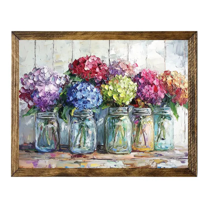 TIMBERLAND FRAME COLORFUL HYDRANGEA MASON JAR FLORAL