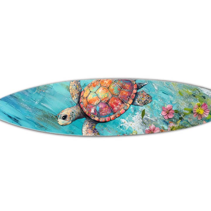 MINI 23" SURF BOARD WALL ACCENT FOLK ART SEA TURTLE