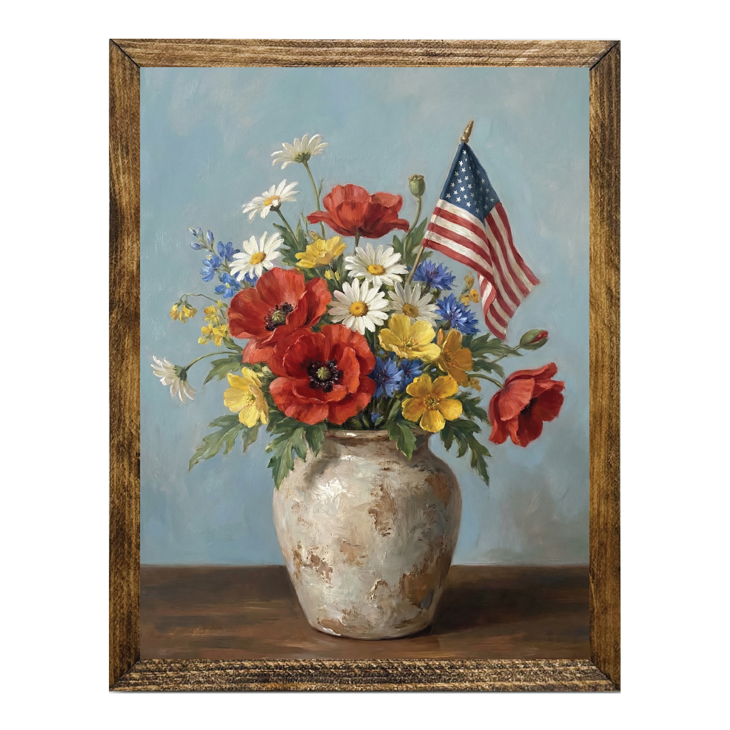 TIMBERLAND FRAME VASE OF FLOWERS AMERICAN FLAG