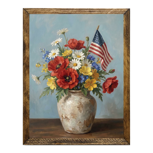 TIMBERLAND FRAME VASE OF FLOWERS AMERICAN FLAG