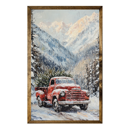 ARTISTIC SERIES TIMBERLAND- WATERCOLOR RED TRUCK MOUNTAIN