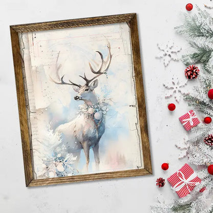 TIMBERLAND FRAME WHITE DEER IN SNOW PAINTING