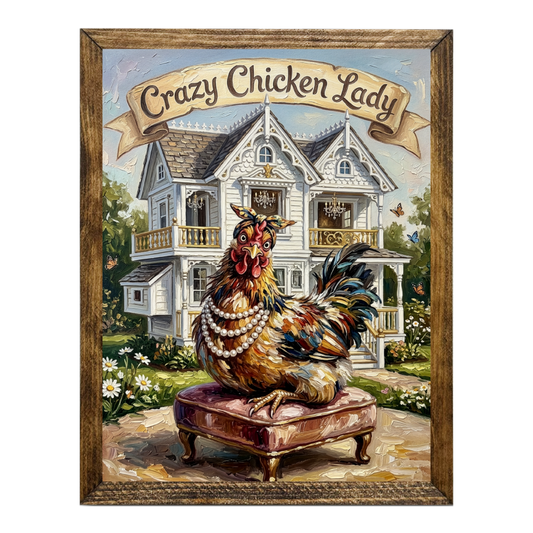 TIMBERLAND FRAME CRAZY CHICKEN LADY ON A CHAIR