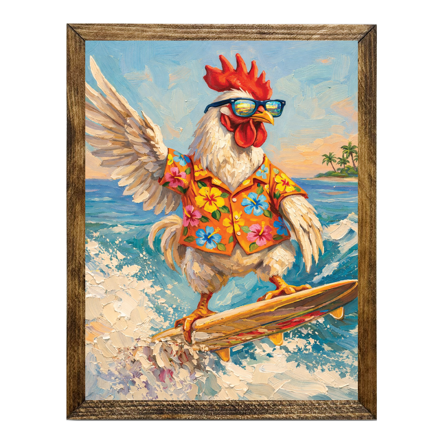 TIMBERLAND FRAME OIL PAINTING SURFING WAVES CHICKEN