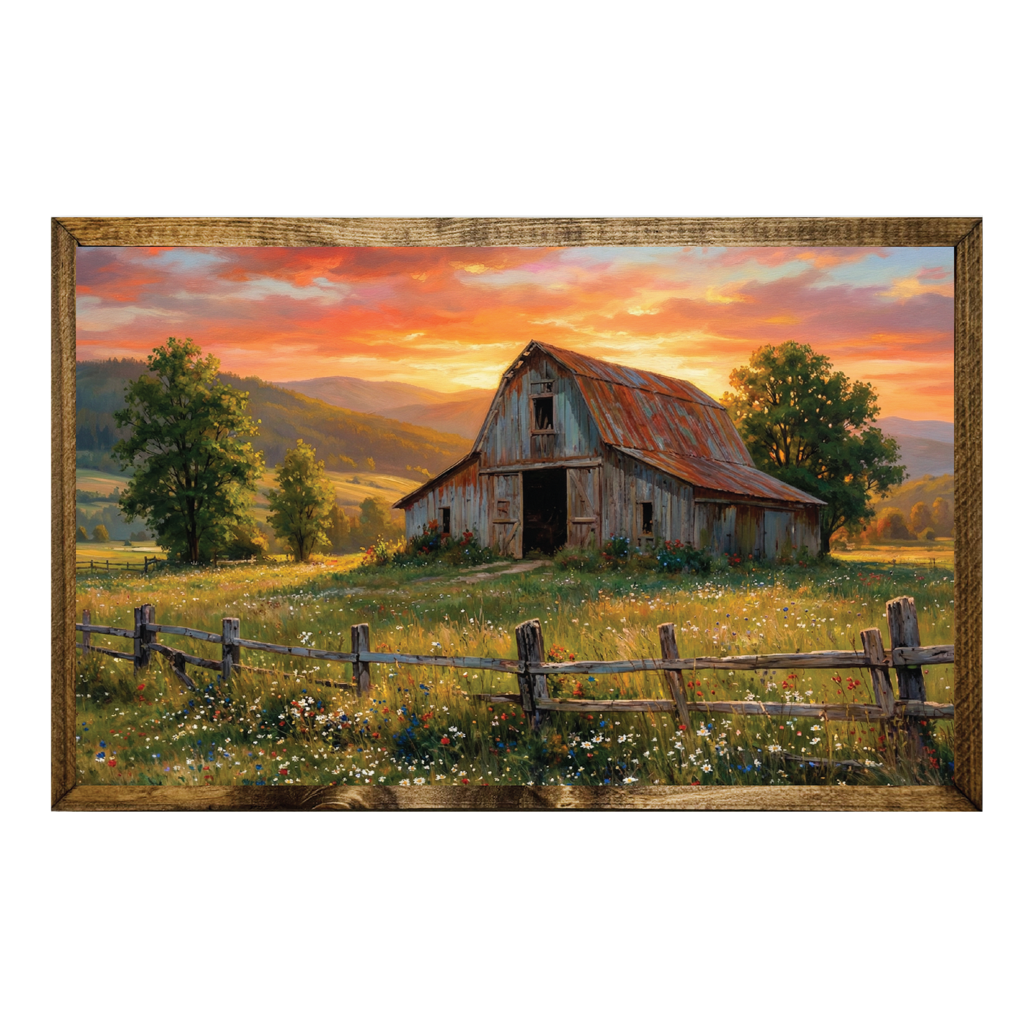 TIMBERLAND FRAME OIL PAINTING BARN FIELD SUMMER
