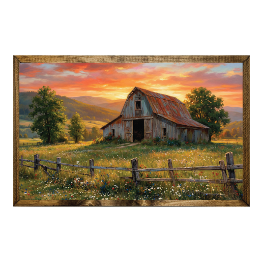 TIMBERLAND FRAME OIL PAINTING BARN FIELD SUMMER