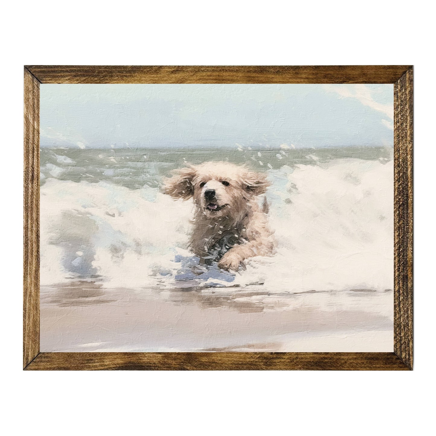 TIMBERLAND FRAME GOLDEN RETRIEVER PLAYING OCEAN WAVE PAINT
