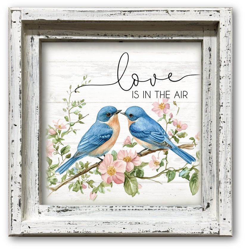 FRAMED CANVAS LOVEBIRDS LOVE IS IN THE AIR