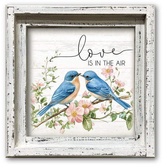 FRAMED CANVAS LOVEBIRDS LOVE IS IN THE AIR
