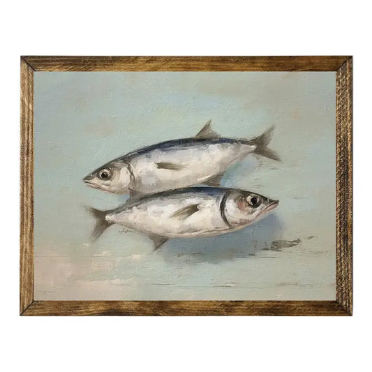 TIMBERLAND FRAME TWO FISH PAINTING COASTAL RUSTIC OCEAN