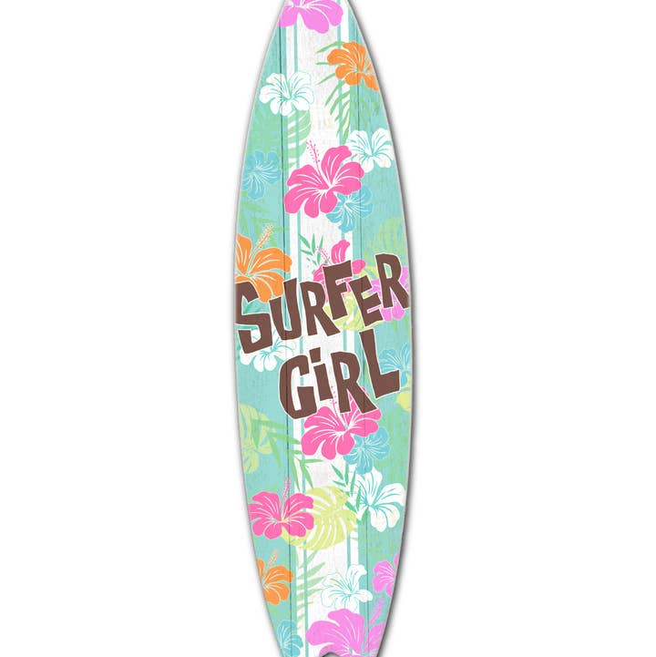 SURF BOARD WALL ACCENT SURFER GIRL HIBISCUS