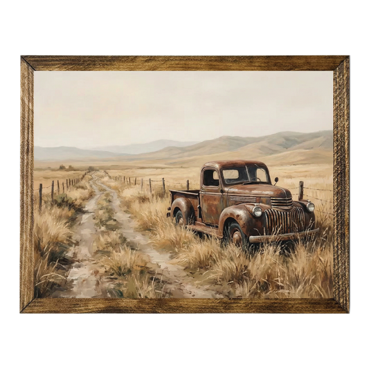 TIMBERLAND FRAME OLD TRUCK SIDE OF DIRT ROAD