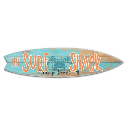 SURF BOARD WALL ACCENT SURF SHACK TEAL HORIZONTAL NAME DROP