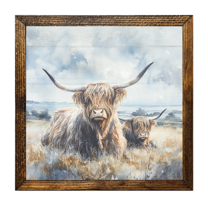 ARTISTIC SERIES TIMBERLAND- HIGHLAND COWS IN A FIELD PASTELS