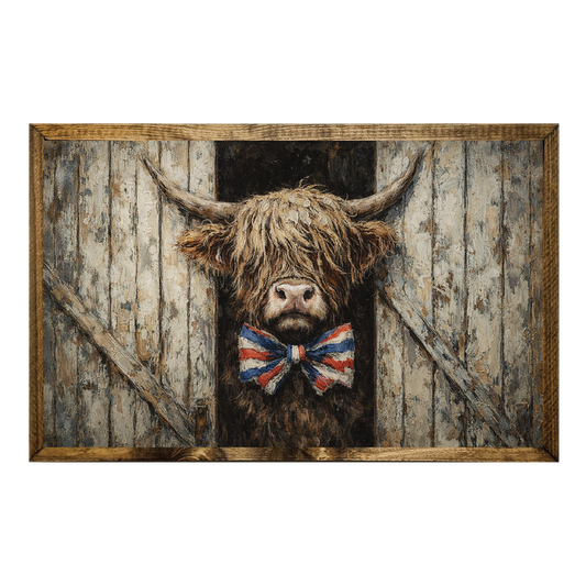 TIMBERLAND FRAME HIGHLAND COW PATRIOTIC BOW