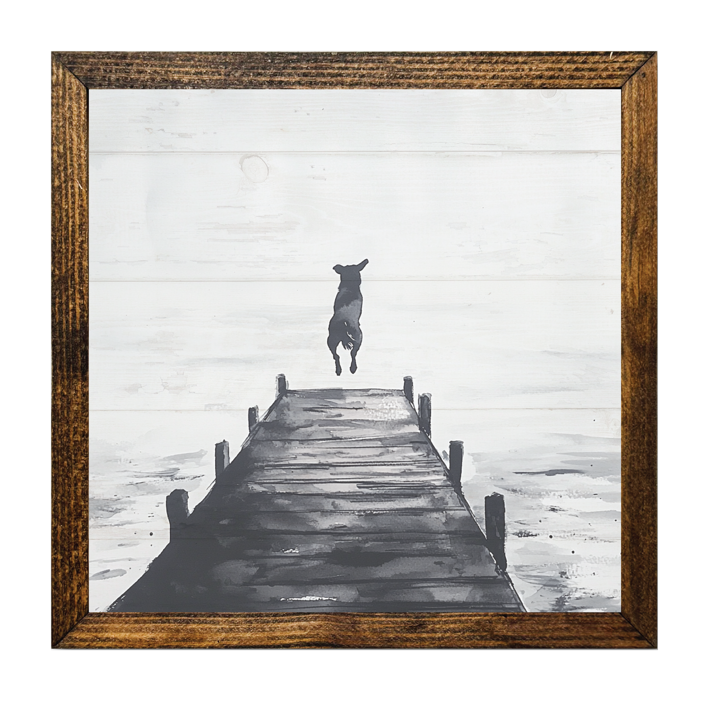 ARTISTIC SERIES TIMBERLAND-HAPPY DOG JUMPING OFF LAKE PIER