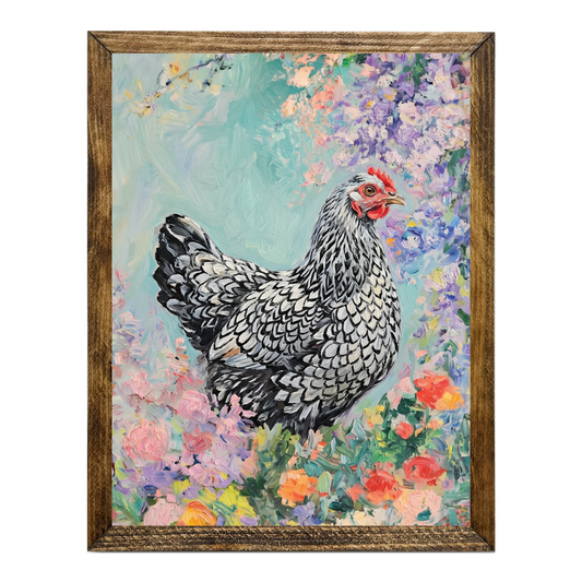 TIMBERLAND FRAME OIL PAINTING SPRING TIME CHICKEN ART 2