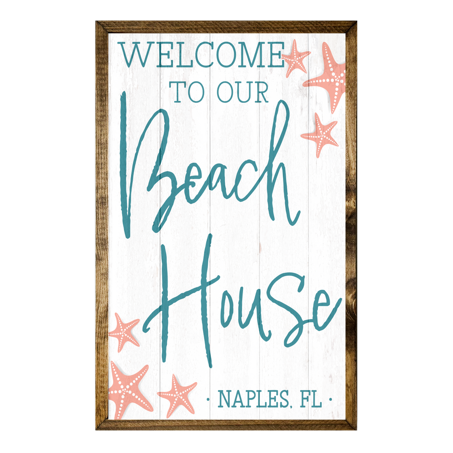 TIMBERLAND FRAME WELCOME TO OUR BEACH HOUSE NAME DROP