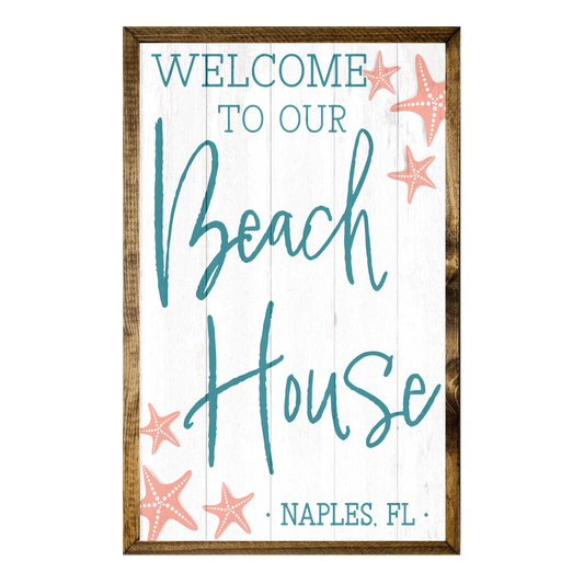 TIMBERLAND FRAME WELCOME TO OUR BEACH HOUSE NAME DROP