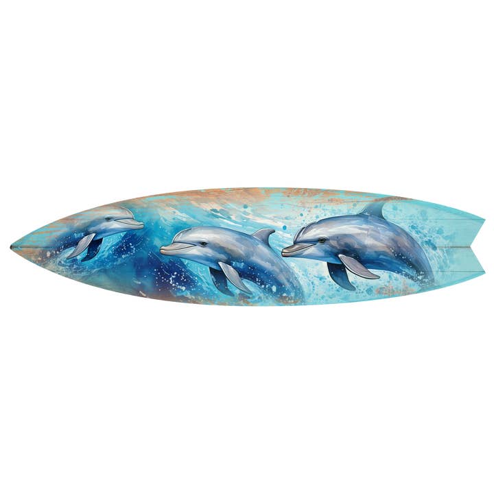 MINI 23" SURF BOARD WALL ACCENT DOLPHIN WATERCOLOR