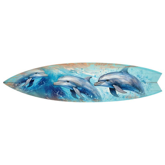 MINI 23" SURF BOARD WALL ACCENT DOLPHIN WATERCOLOR