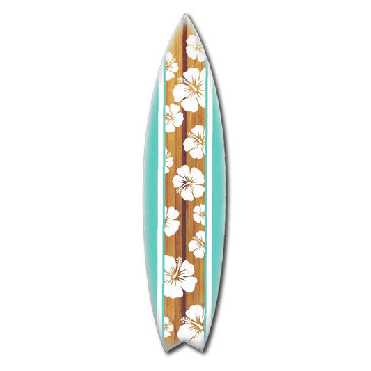 MINI 23" SURF BOARD WALL ACCENT HIBISCUS TEAL WHITE