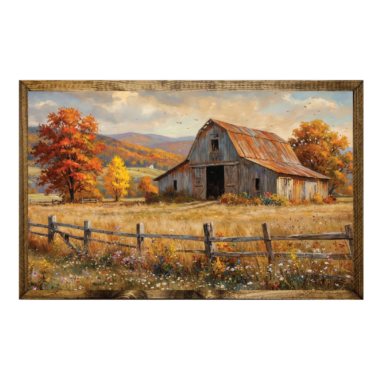 TIMBERLAND FRAME OIL PAINTING BARN FIELD FALL