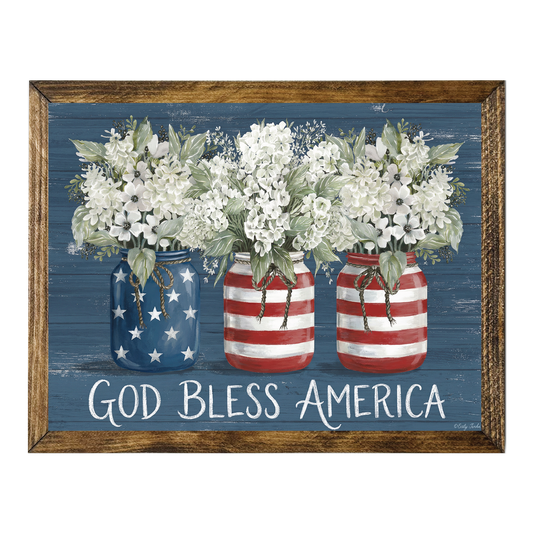 TIMBERLAND FRAME GOD BLESS AMERICA MASON JAR FLOWERS