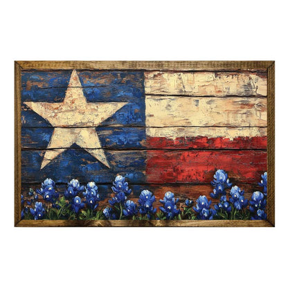 TIMBERLAND FRAME TEXAS FLAG WITH BLUEBONNETS RUSTIC DECOR
