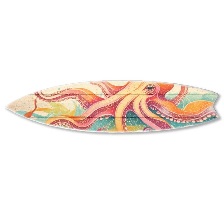 MINI 23" SURF BOARD WALL ACCENT COLORFUL OCTOPUS ART