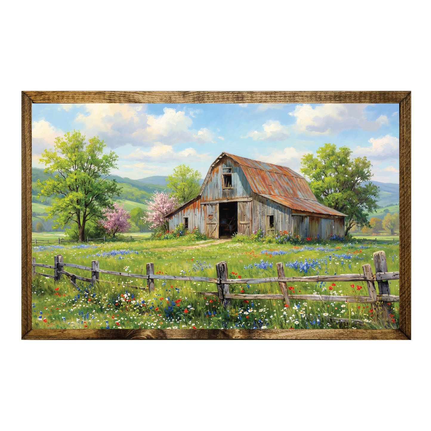 TIMBERLAND FRAME OIL PAINTING BARN FIELD SPRING