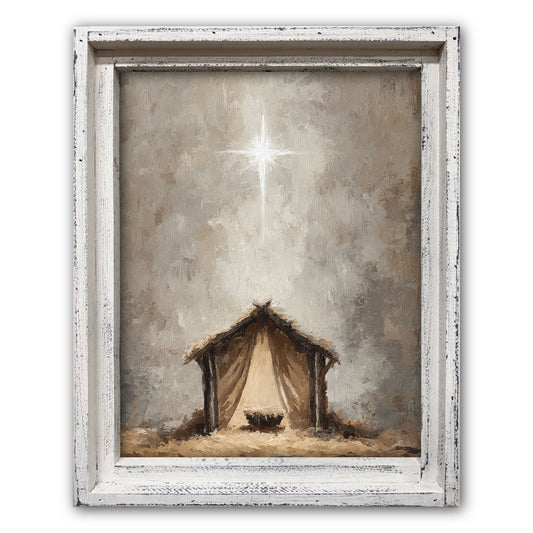 Christmas Star Baby Jesus Manger Framed Art