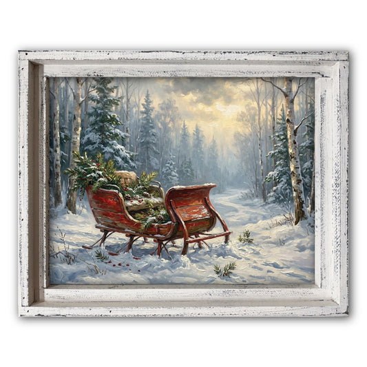 Traditional Santa Sleigh Snowy Winter Framed Canvas