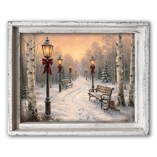 Christmas Lantern Path Framed Canvas