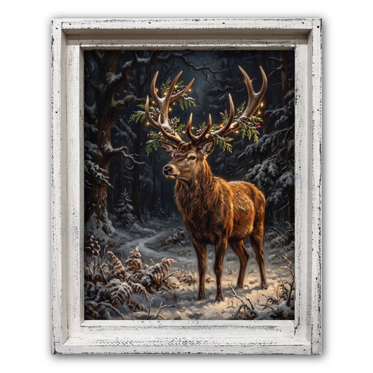 Woodland Christmas Stag Framed Canvas
